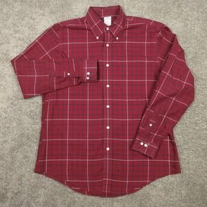 Brooks Brothers Shirt Mens Large Red Plaid Regent Twill Non Iron Button Up